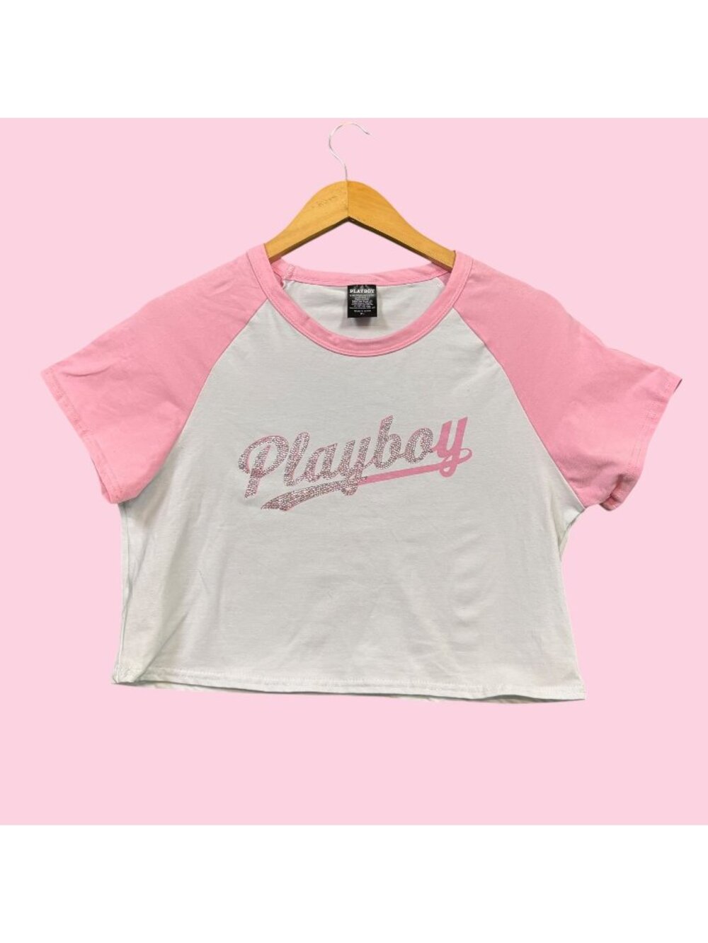 Bedazzled Playboy Enterprise Logo Baseball Crop Tee XL